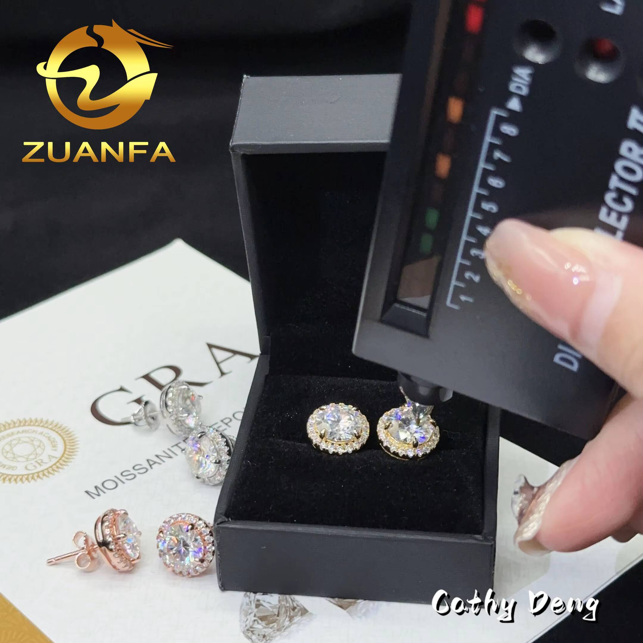 Zuanfa Jewelry Classic Round 8.0mm Pass Diamond Test Moissanite Stud Earrings Sterling Silver 925 Fashion Women Hiphop Earring
