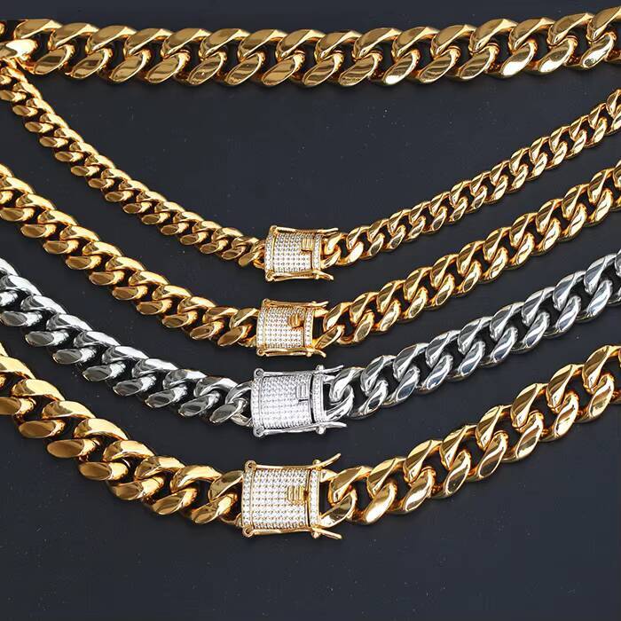 Wholesale New Heavy Cuban Link Pvd 14k Real Gold Hip Hop Cuban Link Chain Necklace