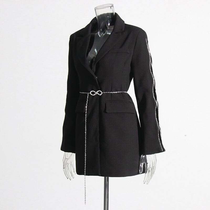 2025 New High-End Style, Versatile Design, Chain Decoration, Waist Cinching, Slimming Suit Jacket, Women's Clothing