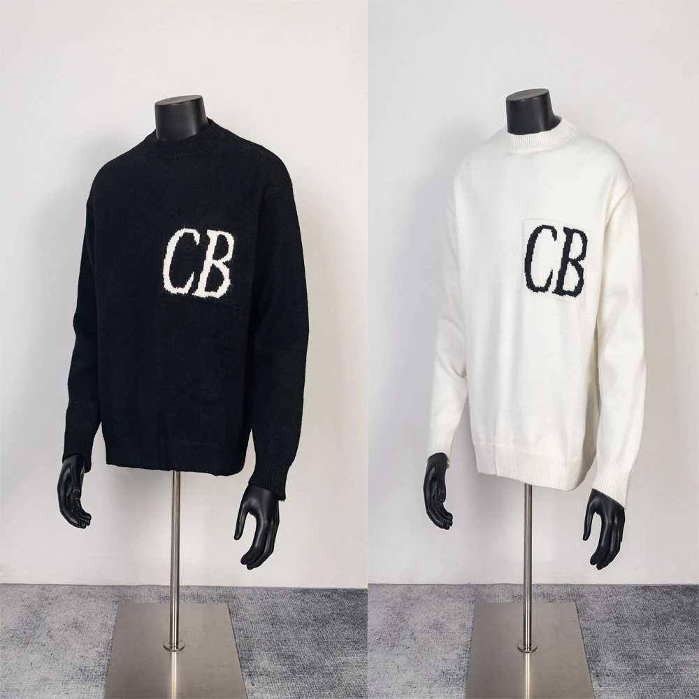 CB Jacquard Round Neck Knit Sweater Loose Fit Black White Big Label Sweatshirts for Men and Women Winter Oversized Knitted Sweater X250812