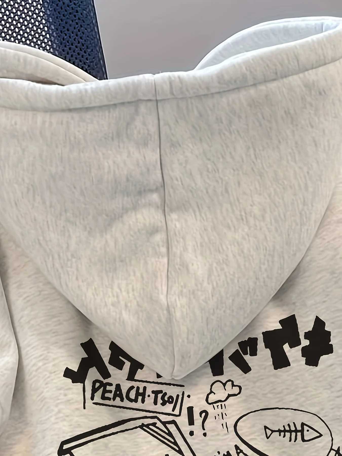 Casual Cotton Blend Hoodie with Geometric Print Loose Fit Knit Fabric Sweatshirt with Hood Slight Stretch for Couples Y250811