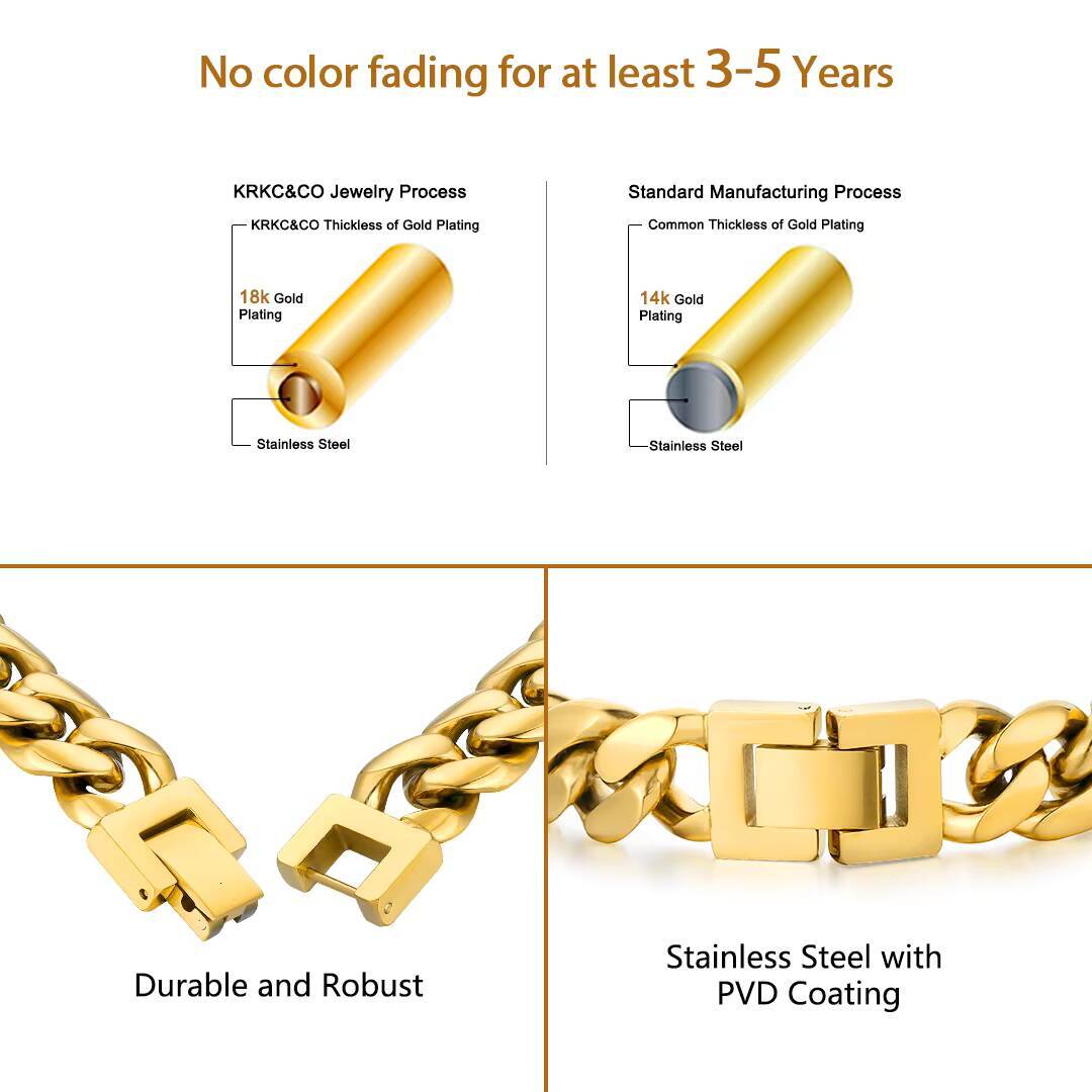 Men Fashion Jewelry Street-wear 10mm Thick Hip Hop Necklace Women 18K Real Gold 316L Stainless Steel Miami Cuban Link Curb Chain