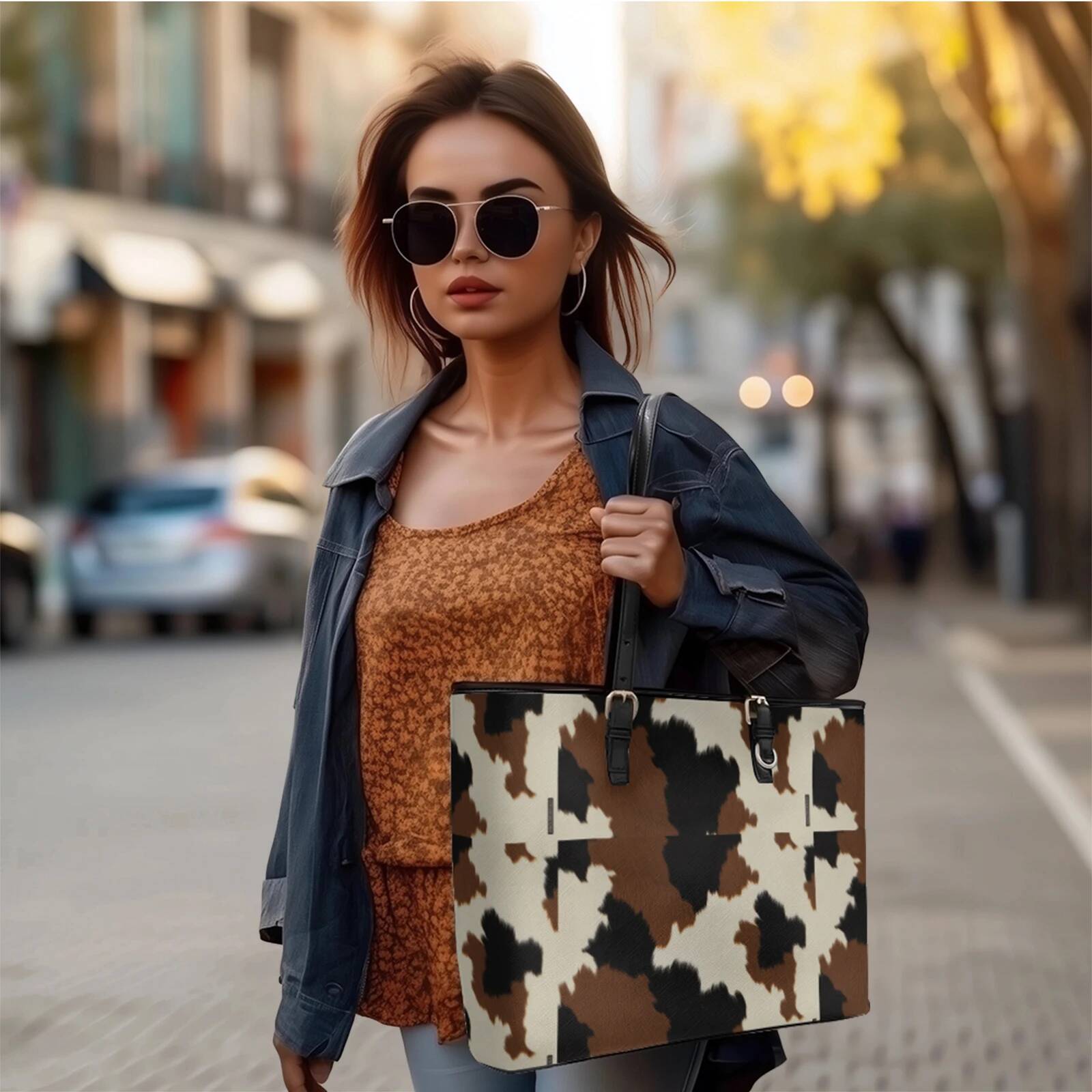 Camouflage Printed Oxford PVC Leather Shoulder Bag Zipper Waterproof Lightweight Tote Daily Use Convertible Work Weekend Purse
