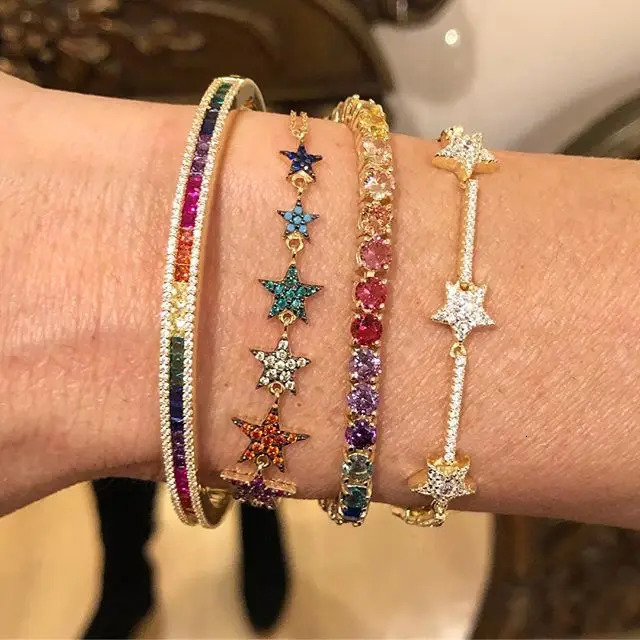Trendy Zirconia Crystal Stars Slave Chain Bracelet For Women Finger Hand Silver Color Stars Charm Bracelets Delicate CZ Bracelet 250807