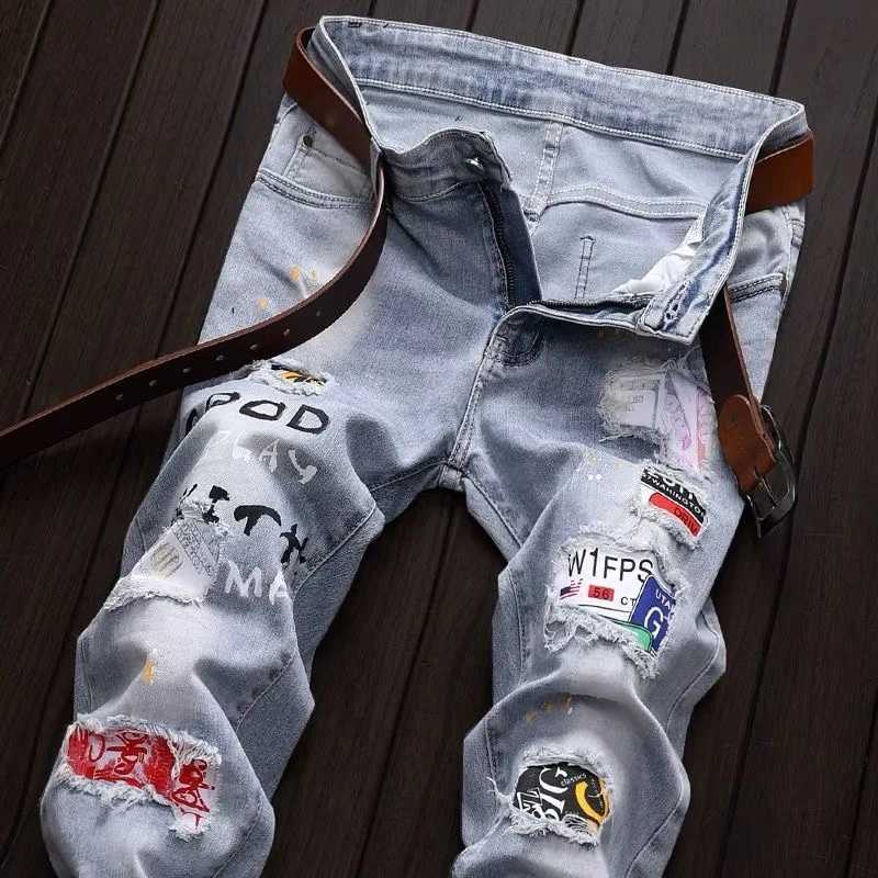 2024 Spring and Autumn New Fashion Trend Retro Ripped Small Foot Pants Mens Casual Slim Breathable Elastic High-Quality Jeans X250812
