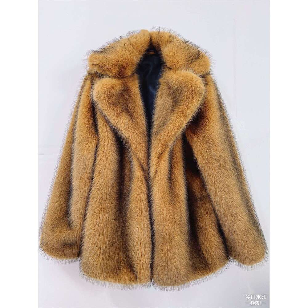 European and American popular collar imitation fur mid length suit coat, warm imitation fur thick coat