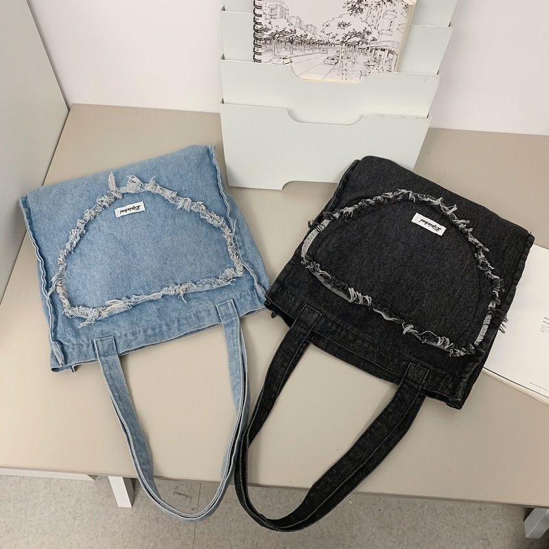 Minimalist Washed Denim Tote Single Shoulder Women's Bag Winter New Handbag Underarm