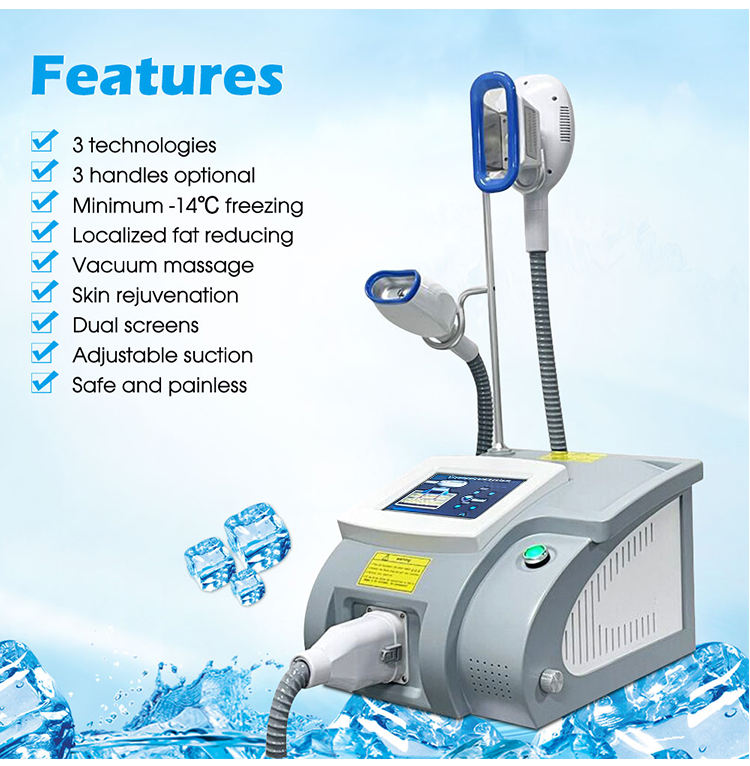 Cryotherapy Cellulite Reduction Slimming Criolipolisis Cryolipolysis Fat Freezing Machine with 3 Cryo Handle for Weight Loss and Double Chin Removal
