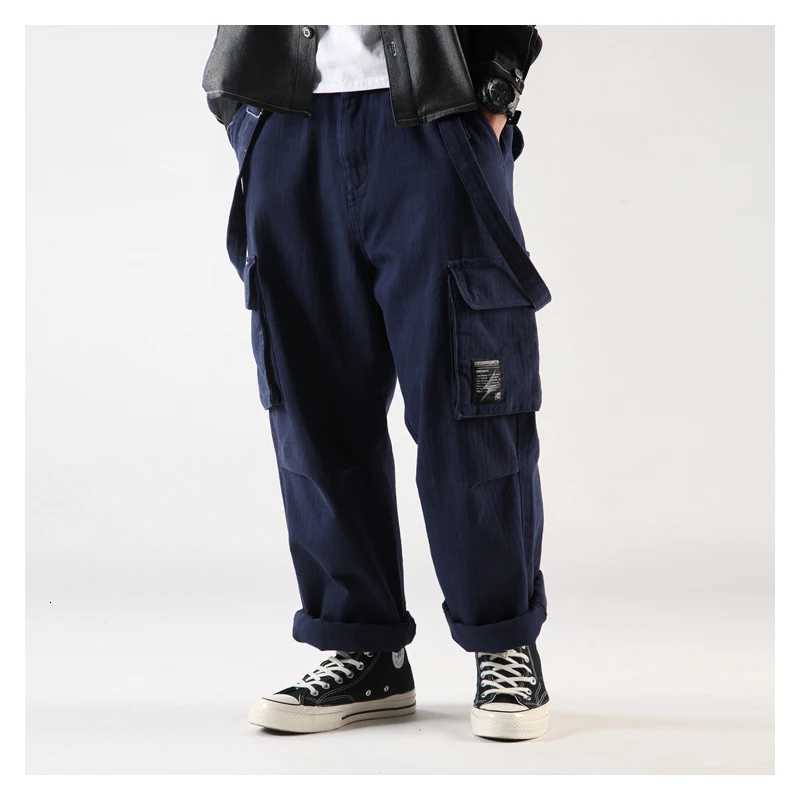 Firmranch New Autumn/Spring Men Amekaji Wide Baggy Suspenders Casual Ins Popular Loose Pockets Cargo Bib Pants Jumpsuit Trousers X250812
