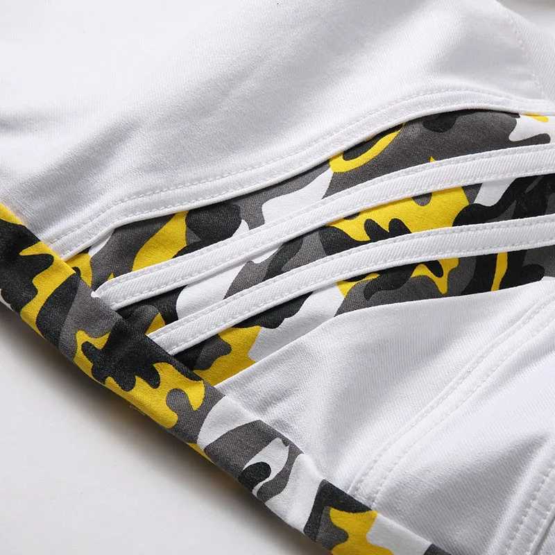 2023 Spring High Street Mens Straight Slim Fit Jeans Spliced Elastic Denim Pants Men Fashion White Cotton Jeans Mens Jeans X250812