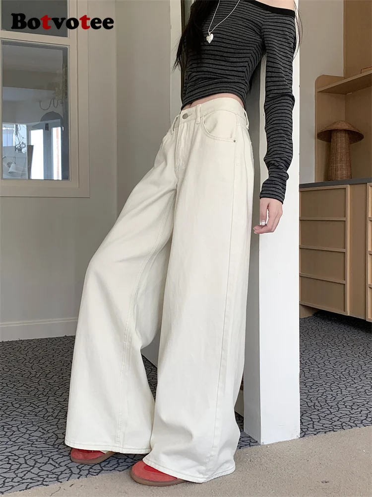 Botvotee Milk White Baggy Jeans Women Spring Summer 2025 Korean Fashion Causal Y2k Loose Oversized High Waisted Jeans 250811