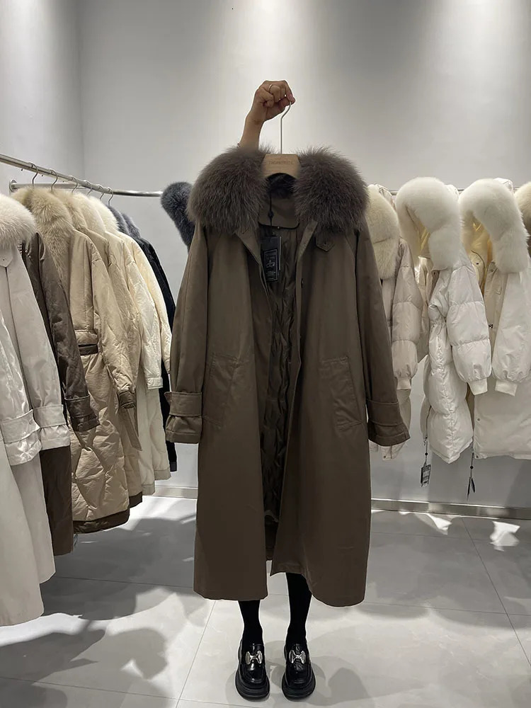 Parker down jacket womens Korean long over the knee white duck down winter big fur collar loose Down jacket trend 250806