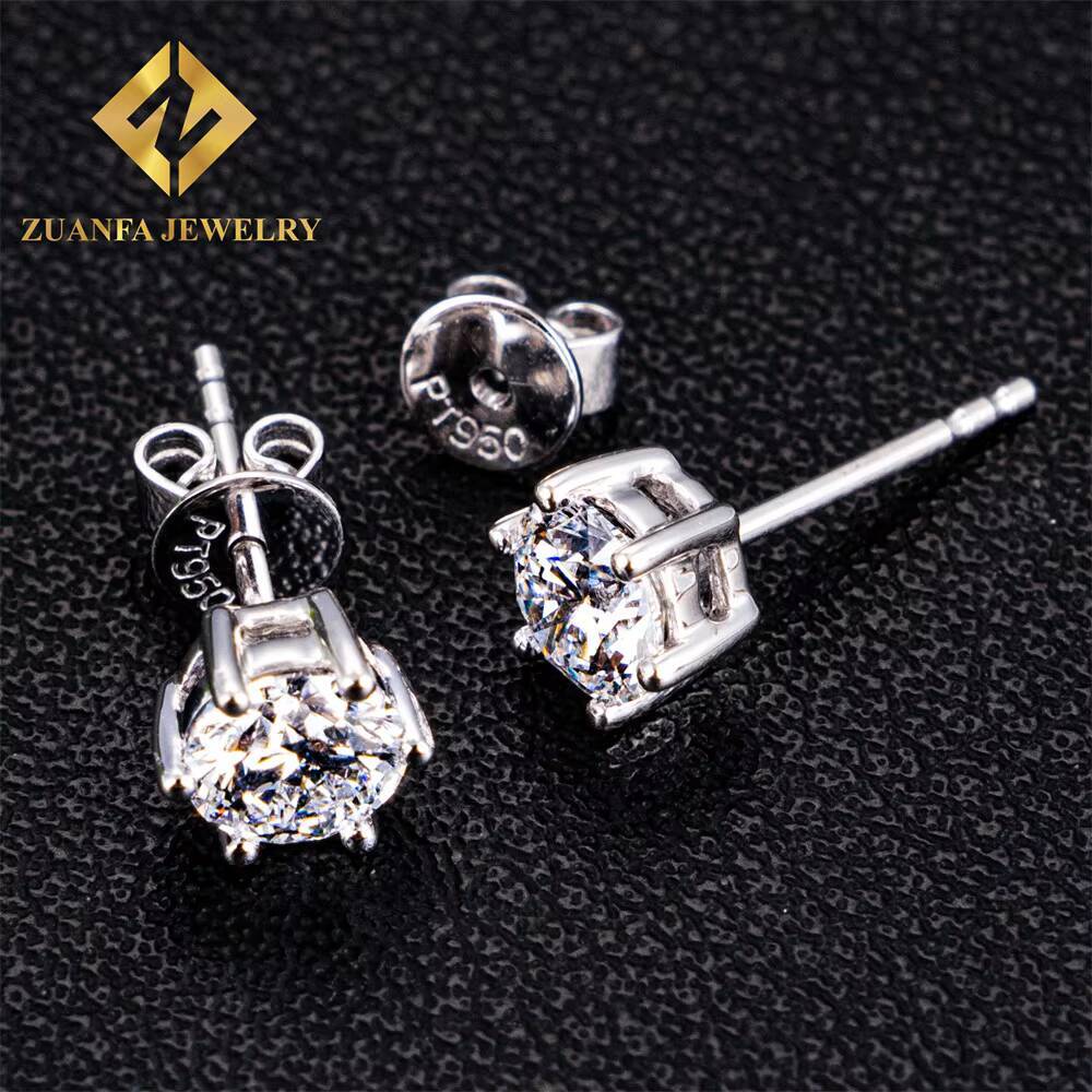 Zuanfa Jewelry Women Stud Iced Out 0.5ct Round Brilliant Cut Push Back Real 18K White Gold D VS1 Diamond Fine Jewelry Earrings