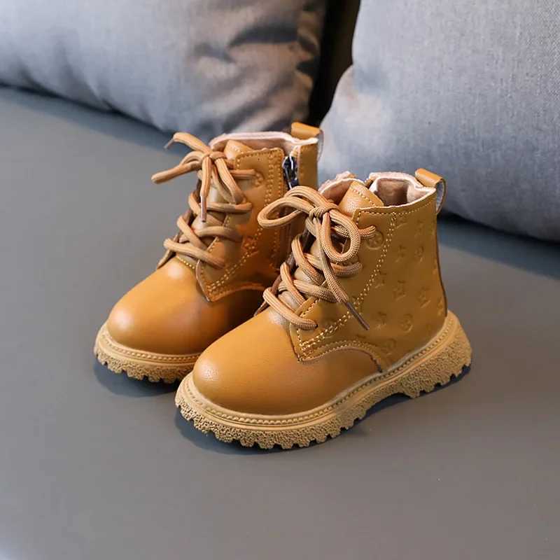 2024 Winter Fashion High Top Girl Shoe Boots Kid Shoe Boy Leather Shoe Allmatch Ankle Boot Warm Girl Boot Bota Infantil XJ250812