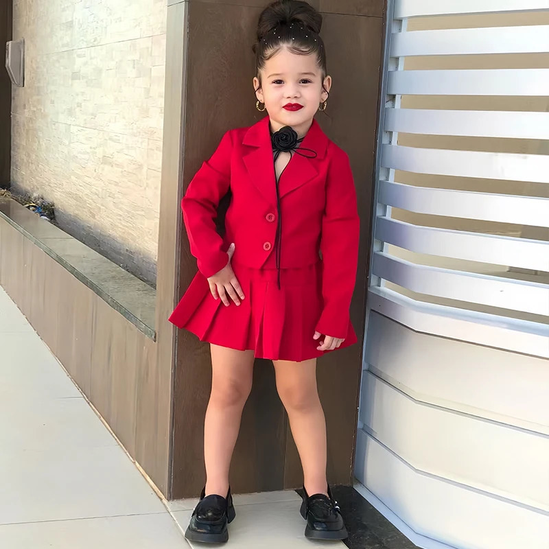 Childrens Clothing Long Sleeve Jacket Miniskirt Suit For Girls Autumn 2Pcs Sets For Kids Clothes Girls From 2 to 8 Years Old 250811