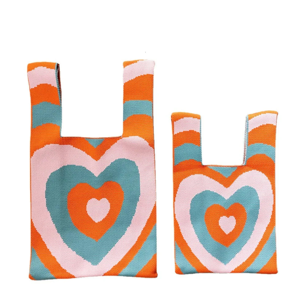 Color Striped Crochet Wrist Bag Women Handbags Cute Knitting Shoulder Crossbody Bags for Women Candy Color Shopper Tote 250809