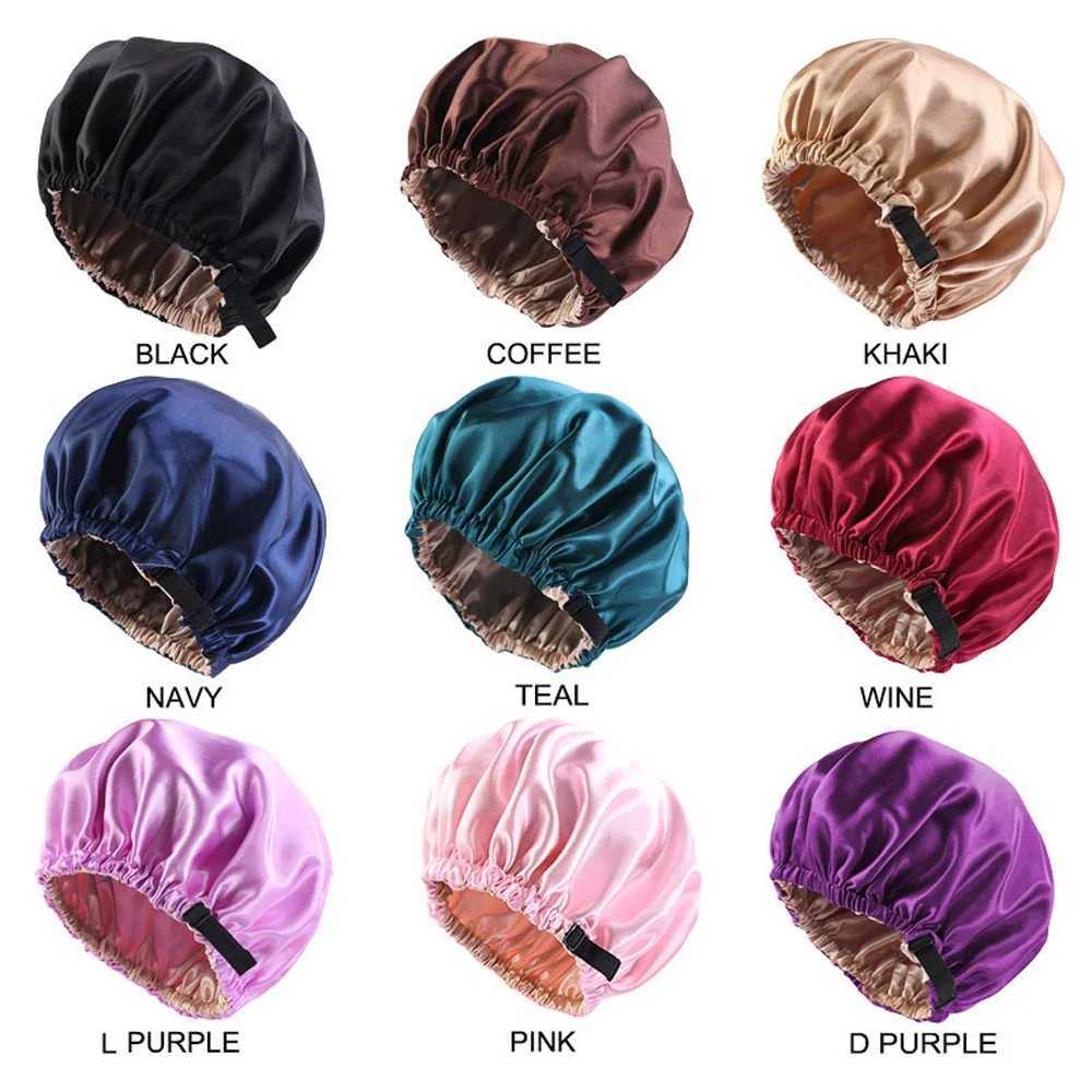 New Satin Hair Cap For Sleeping Invisible Flat Imitation Silk Round Haircare Women Headwear Ceremony Adjusting Button Night Hat XJ250812