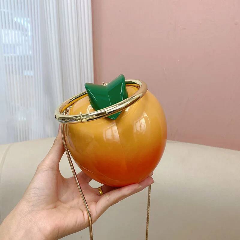 Creative Yellow Peach Design Women Handbags Acrylic Box Clutch Evening Party Purse Cute Chains Shoulder Crossbody Bag