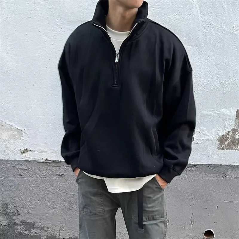 2024 New Half Zipper Design Sweatshirts For Men Autumn Y2K Vintage Stand Collar Pullover Hoodies Korean Fashion Casual sudadera Y250811