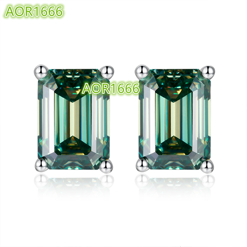 925 Silver Earrings Stud Green Emerald 5x7mm 1carat Moissanite Gold Plated Green Moissanite Earrings