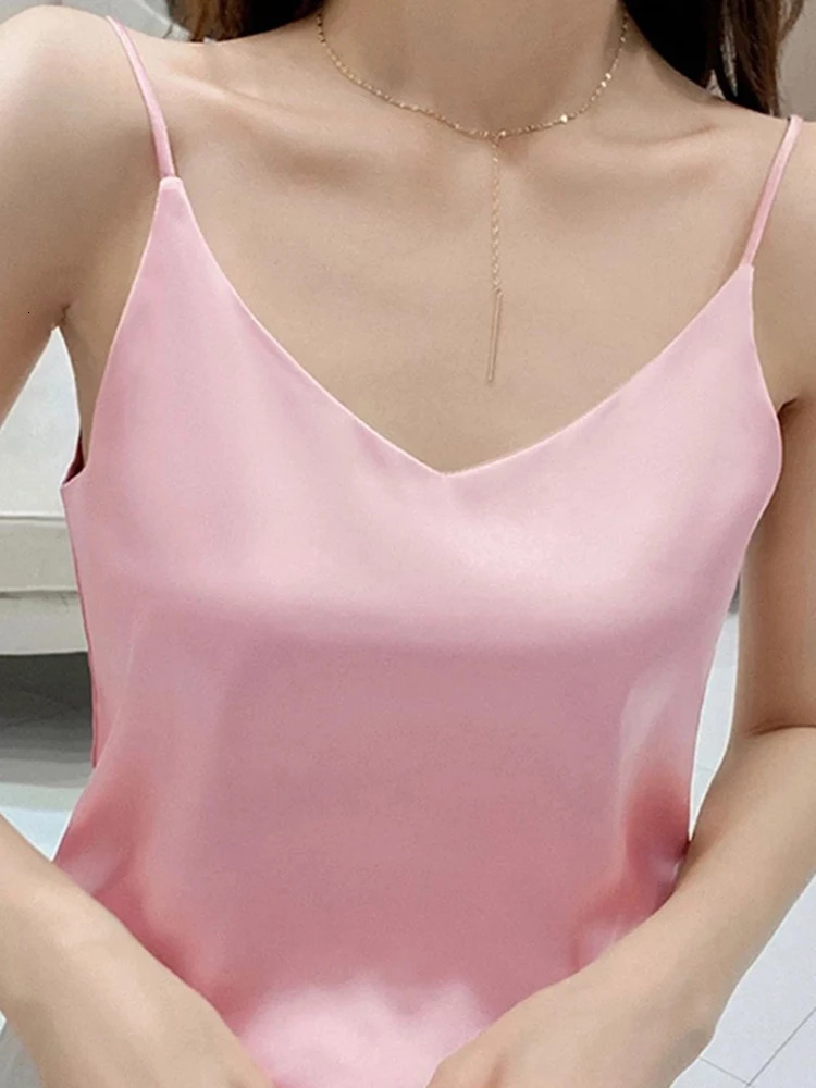 Casual VNeck Sexy Solid Satin Woman Camis Tank Tops Chiffon Sleeveless Camisole Top Halter 250804