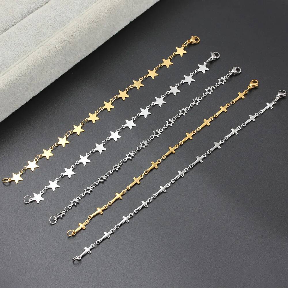 Stainless Steel Chain Bracelet For Women Sier Gold Color Charm Cross Star Female Trendy Jewelry Wholesale 7 8 9 Inch