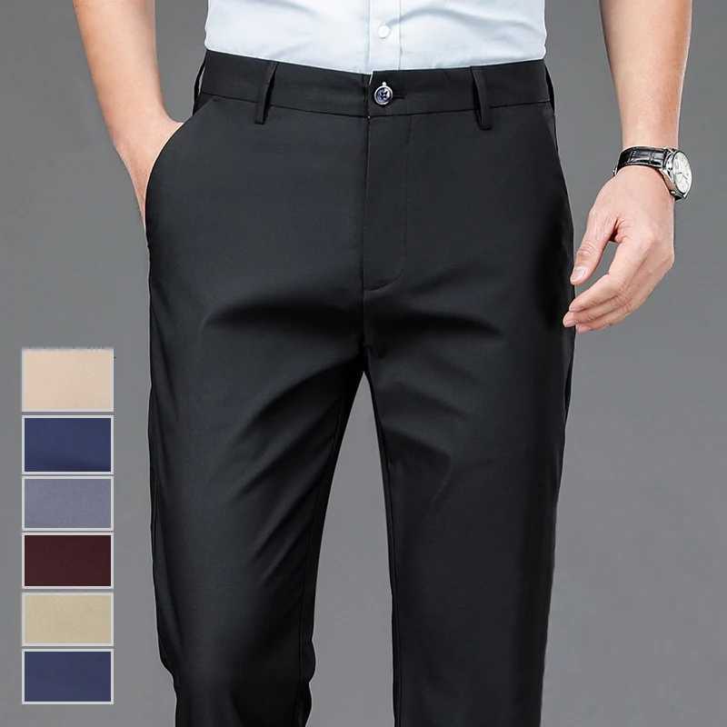Male Pants Stretch Solid Black Smart Casual Mens Trousers Office Quick Dry Suit Pants New Spring Autumn Korean Straight Pants W250819