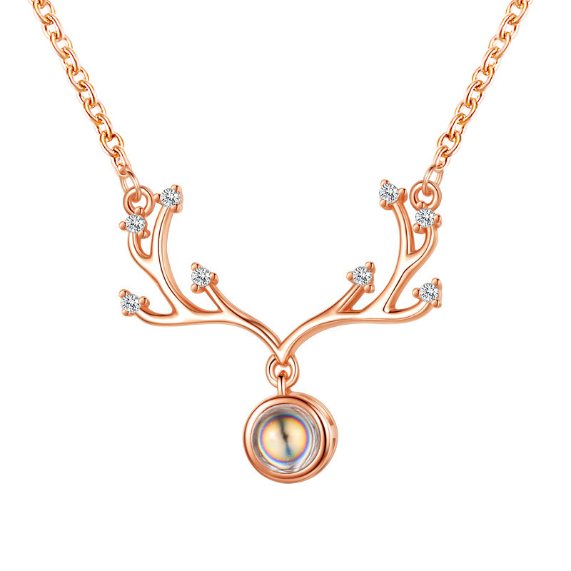 Yilu Tiktok Same Style Deer Antler Projection 100 Languages I Love You Necklace Fashion Christmas Gift