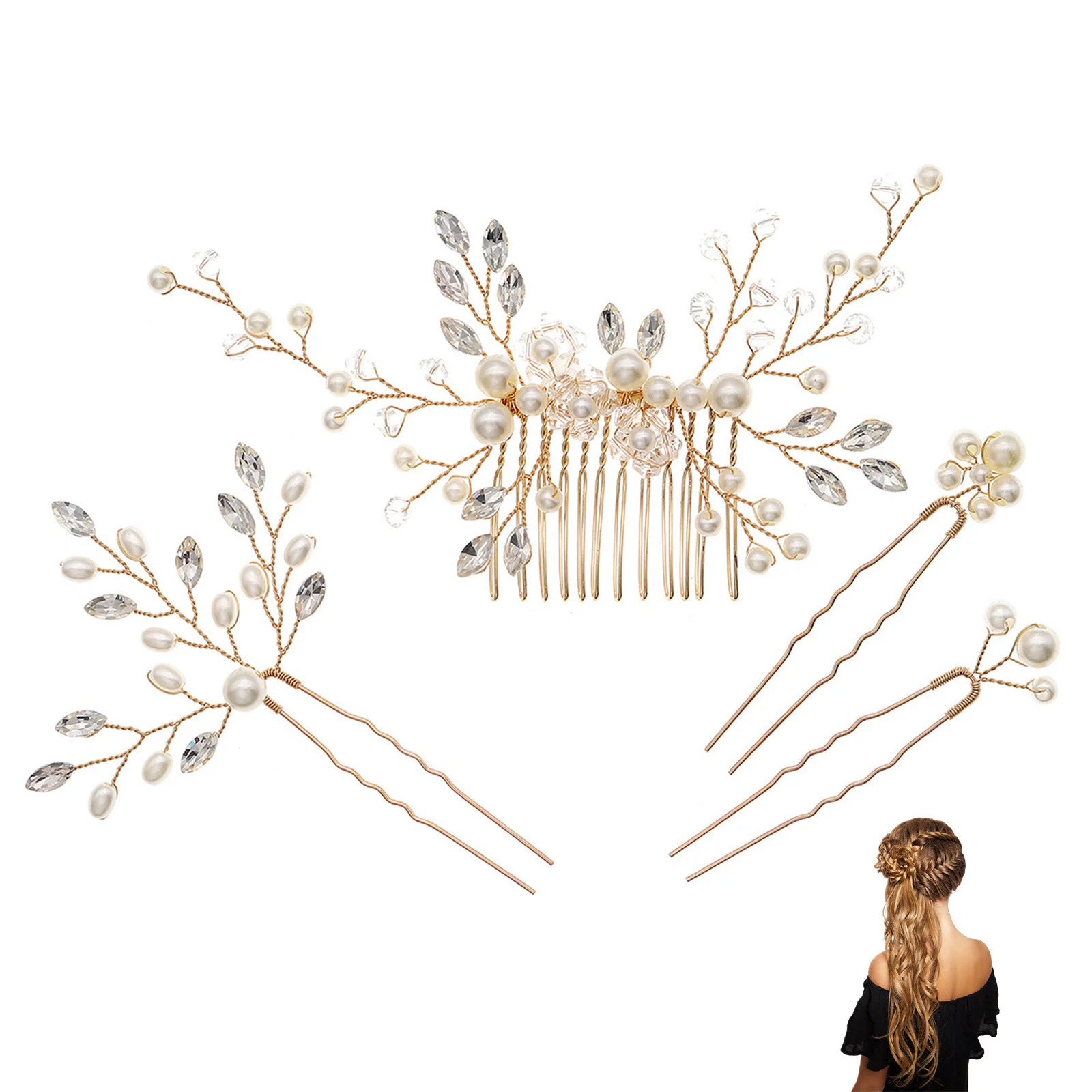 Wedding UShape Hairpin Hair Comb Set Antislip Stable Grip Bridal Headdress for Woman Decorative Ornaments MIAO 250804