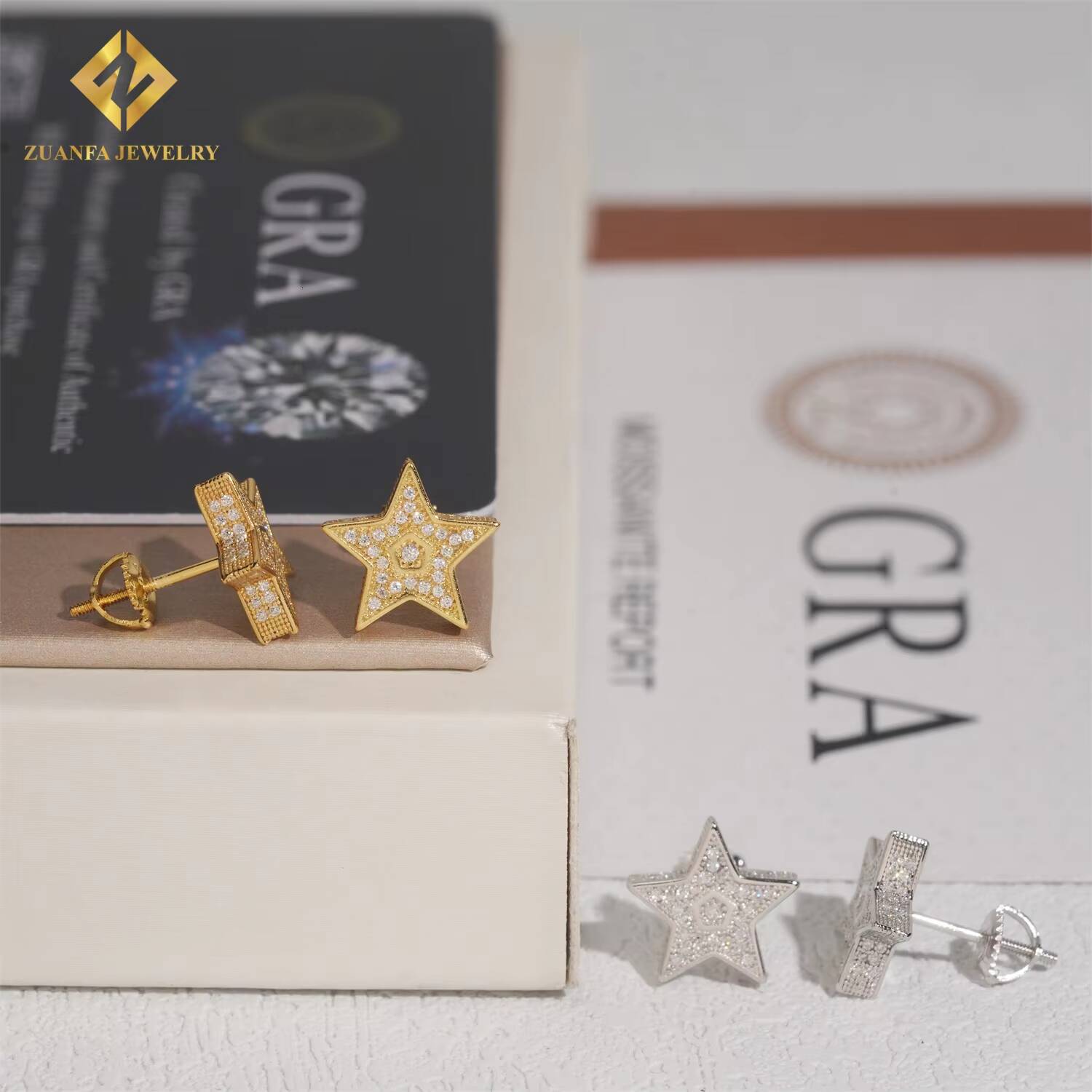 Fast Shipping Screw Back Ear Studs 925 Silver Iced Out Moissanite Jewelry Hip Hop VVS D Moissanite Diamond Star Stud Earrings