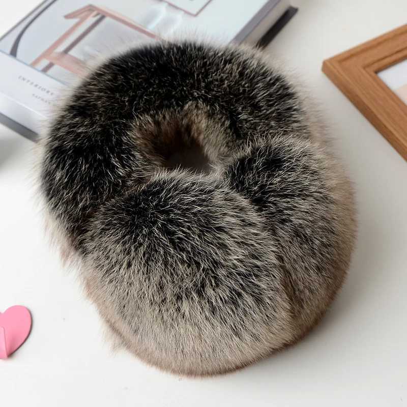 100% Winter Natural Real Fox Fur Earmuffs Plush Warm Decorate Women Cute Solid Ear Warmer Headphones Neck Warm Bib Scarf XJ250812