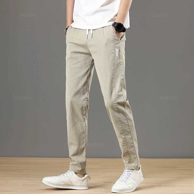 Autumn Cotton Mens Pants Fashion Classic Drawstring Elastic Waist Jogging Stretch Casual Gray Cargo Trousers Male 28-38 W250812
