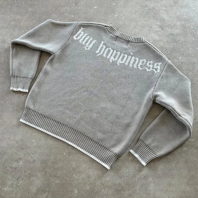 Aesthetics Letters Jacquard O-Neck Long Sleeved Knitwear Autumn Winter Lovers Flocking Loose Warm Oversized Sweater 250805