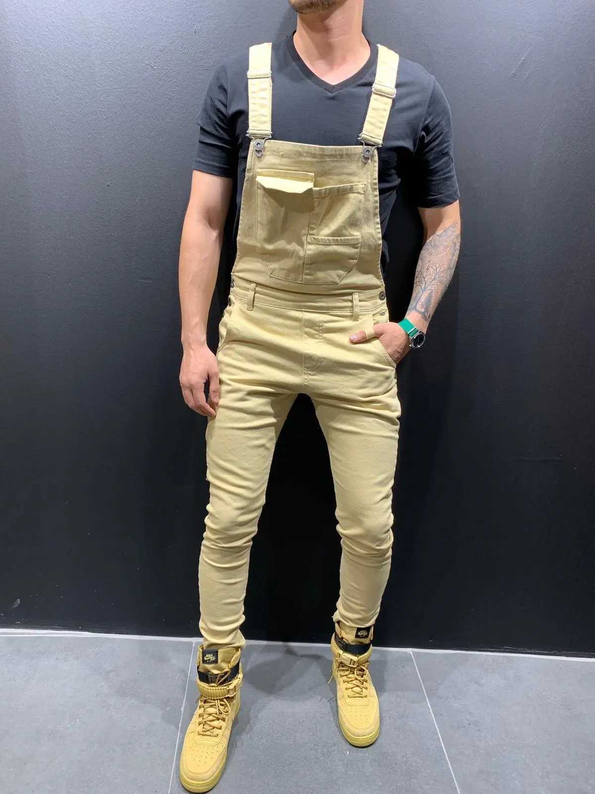 Men Denim Overalls Washed Pencil Ankle Length Trousers Slim Fit One Piece Jeans Pockets Casual Jumpsuit Vintage Suspenders X250812
