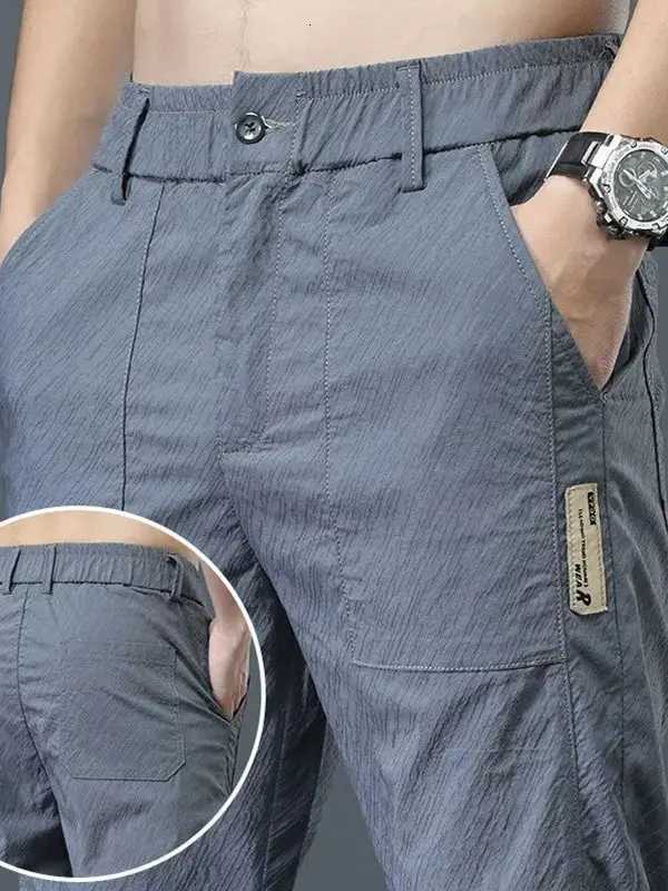 Summer Thin Elastic Ice Silk Mens Slim Fit Cool Quick Dry Breathable Straight Leg Pants Wear Resistant Casual Trousers W250812