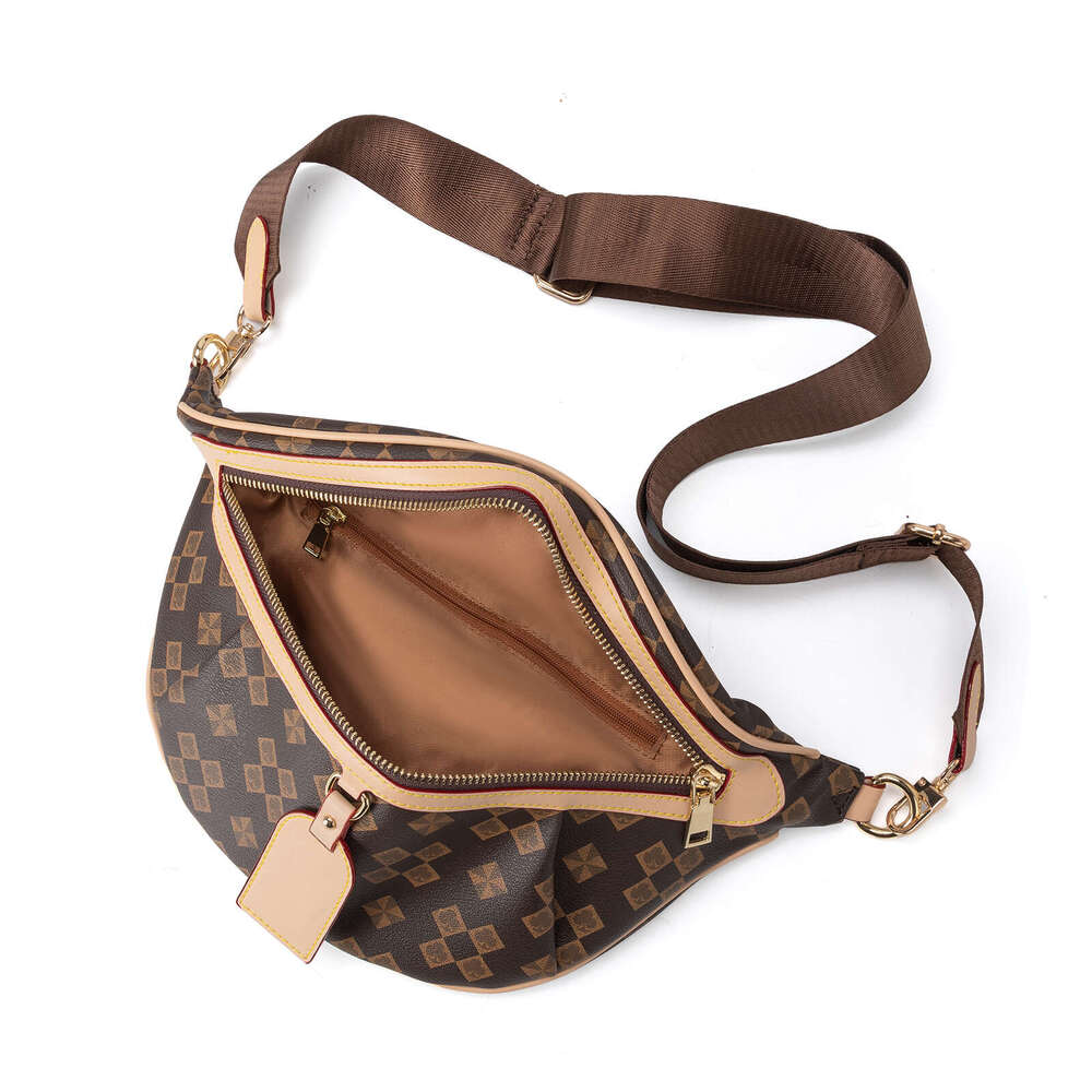 Lacel Urwebin Brown Monogram Pattern Fanny Pack, Women's Large - Capacity Waist Bag with Adjustable Strap, Stylish PU Leather Crossbody Belt Bag 