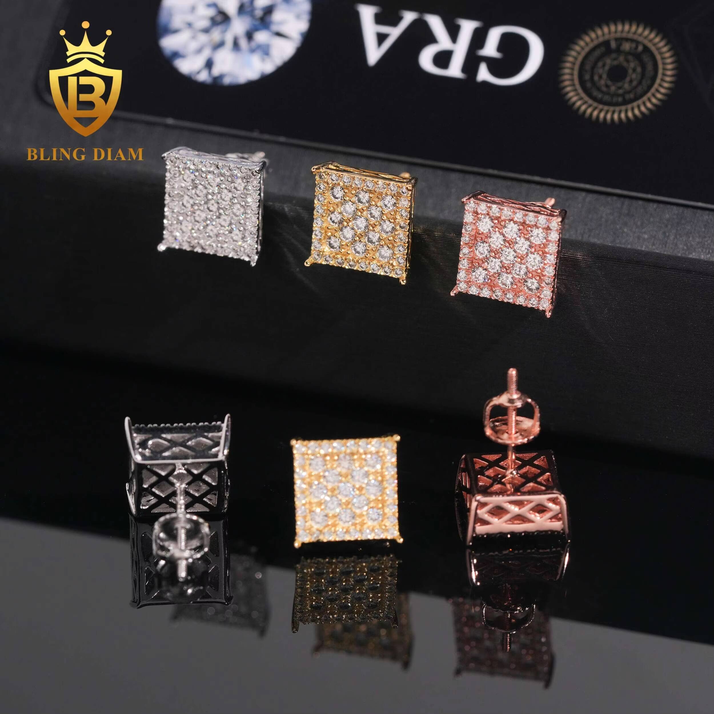 Hot Sale Diamond Earrings 925 Sterling Silver Stud Earrings Fashion Moissanite Hip Hop Earring 10.9mm VVS1 Iced Out Moissanite