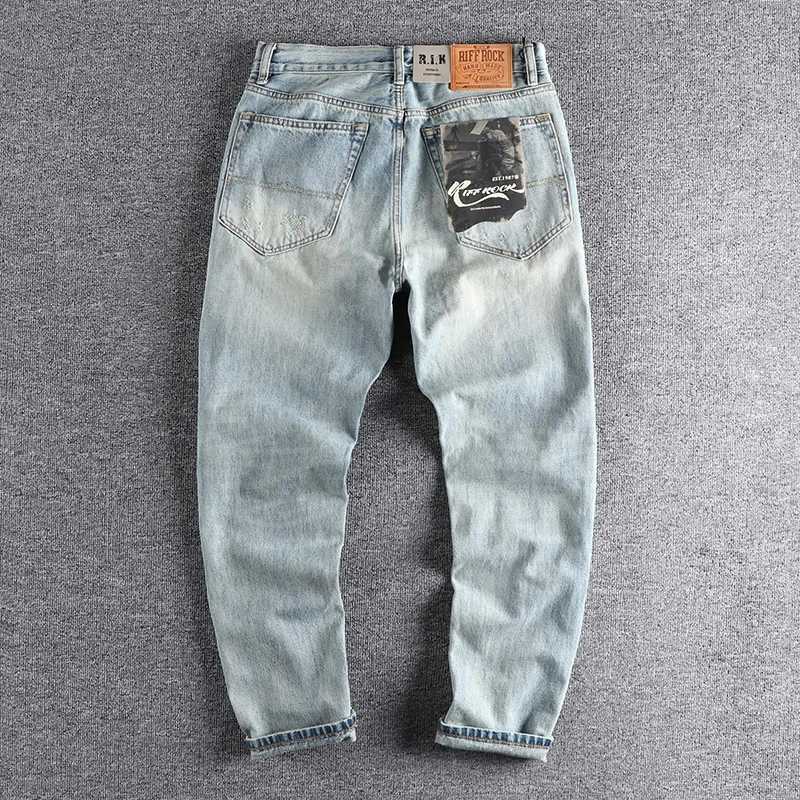 Heavy washing in autumn to make worn Bai Qian blue jeans men slim small straight joker youth casual pants tide X250812