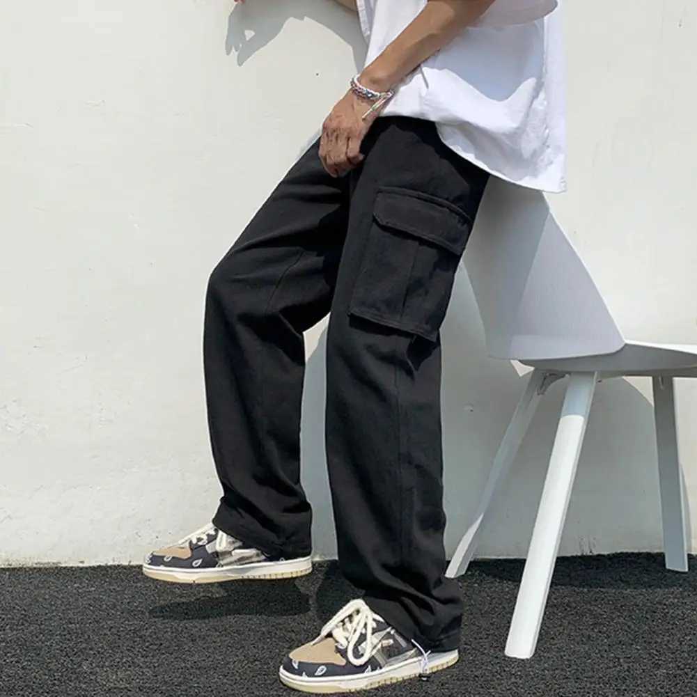 White Men Cargo Pants Hip Hop Wide Leg Sweatpants Mid Waist Loose Multi Pocket Straight Leg Cargo Pants Fashion Streetwear Pants X250812