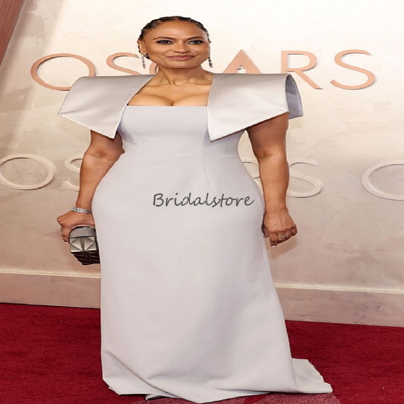 Elegant Silver Satin Evening Dress 2025 Cap Sleeve Mermaid Celebrity Prom Dresses Floor Length Ceremony Formal Party Vestio De Fiesta