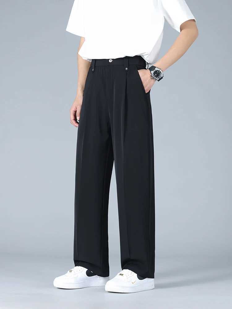 Summer Mens Pants Big Size Light Cool Polyester Straight Suit Pants Loose Fit Banding Slacks Men Business Casual Trousers 8XL W250812