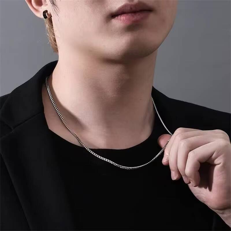 VANA Solid Diamond Cut 925 Sterling Silver Vintage Necklace Close Link Flat Curb Cuban Chain Necklace Men Women Italian Style