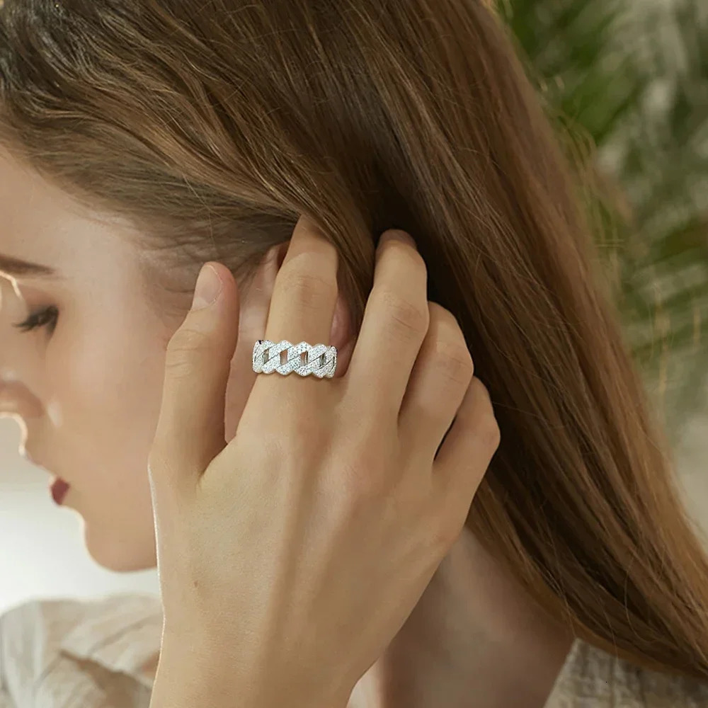 Gra Certified Full Diamond Cuban Rings for Men Women 100% 925 Sterling Silver Hip Hop Double Row Band Ring 250812