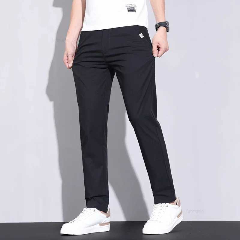 Ultra-thin Elastic Mens Casual Pants 2024 Summer Ice Silk Cotton Fashion Slim Straight Business Trousers Black Gray Khaki W250812