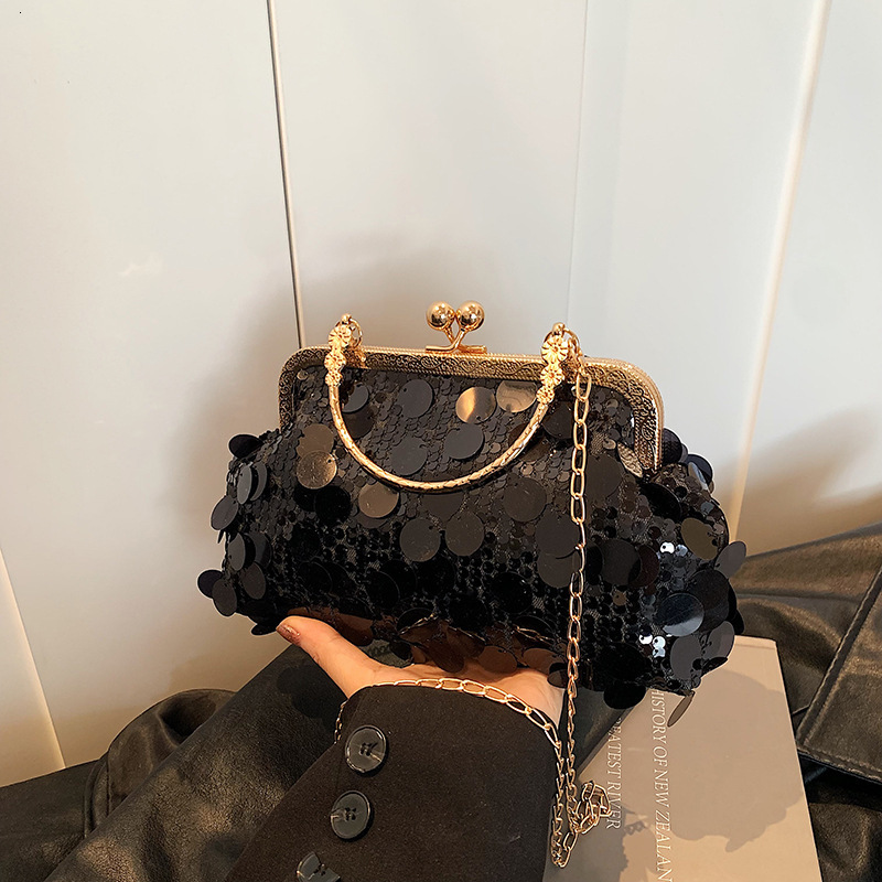 New Sequin Evening Personality Stylish Chain Clip Shoulder Crossbody Clutch Bag for Women ddmymarket