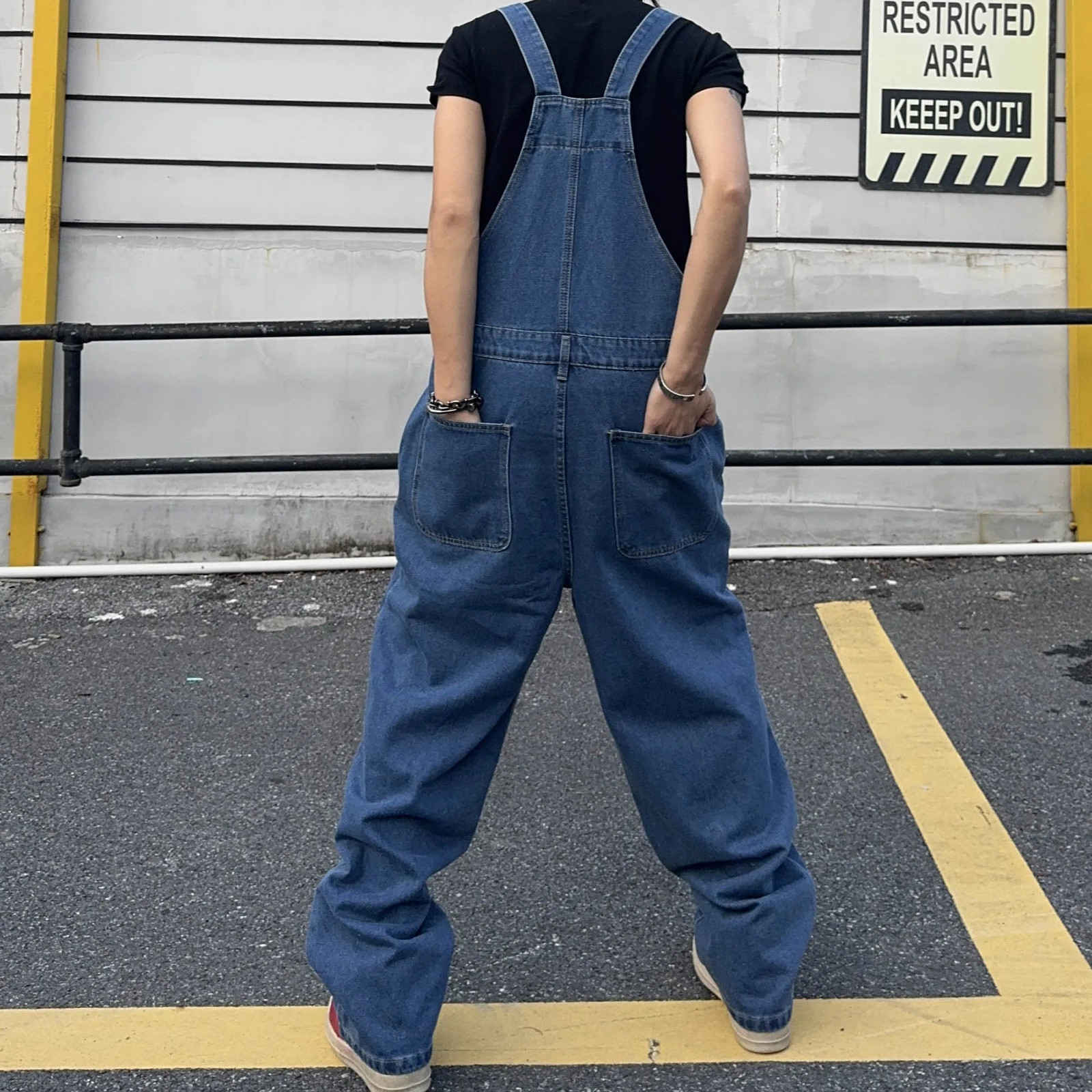 Overalls for Men Denim Suspenders Simple Baggy Jeans Mens Street Casual Solid Mid Waist Loose Washed Jumpsuits Length Tracksuit 250729