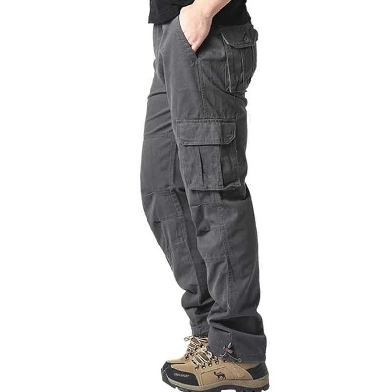 Solid Cotton Multi Flap Pockets Mens Straight Leg Cargo Pants Loose Casual Outdoor Pants Mens Work Pants Outdoors Streetwear W250812
