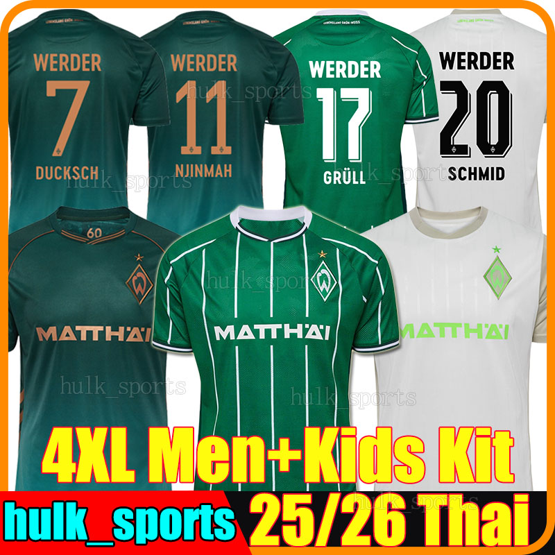 4XL 25/26 Werder Bremen Soccer Jerseys DUCKSCH GRULL NJINMAH KOWNACKI TOPP SCHMID STAGE LYNEN BITTENCOURT ALVERO SALIFOU WEISER Men Kids Kits sets football shirts