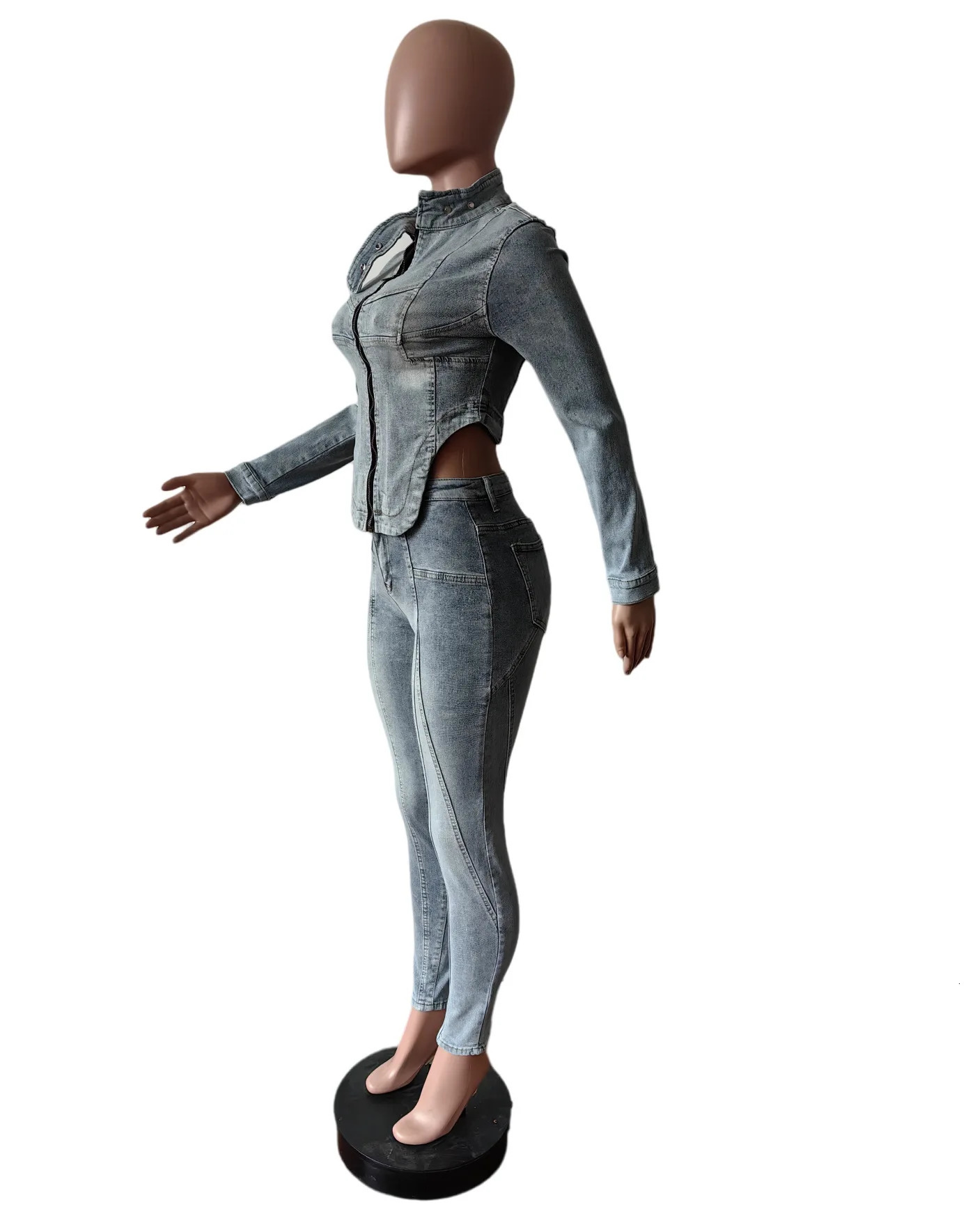 Streetwear Autumn Jeans Pants Outfit Sexy Women Two Pieces Elegant Denim Club Matching Set JacketTrousers 250808