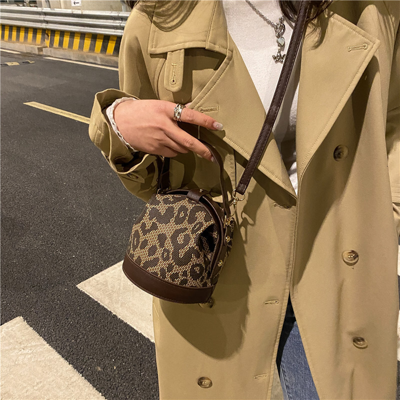 Leopard Print Stylish Small New Korean Fashion Personality Trend Simple Handheld Crossbody Cylinder Bag ddmymarket